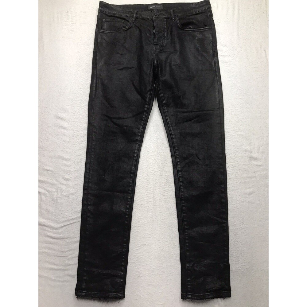 PURPLE Brand P001 Waxed Slim Jeans Men 33x33 Slim Fit Coated Stretch Denim